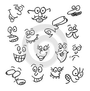 cartoon faces collection in different expressions. icon illustration.