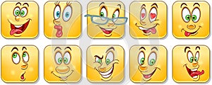 Cartoon faces collection. Emoticons. Smiley. Emoji