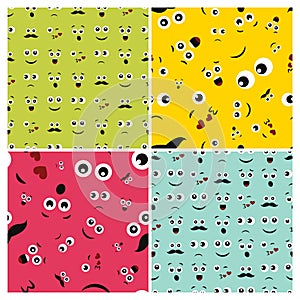 Set of four seamless patterns with different emoticons