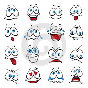 Cartoon faces. Expressive eyes and mouth