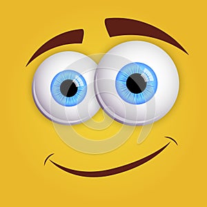 Cartoon faces. Expressive eyes and mouth, smiling, crying and surprised character face expressions.