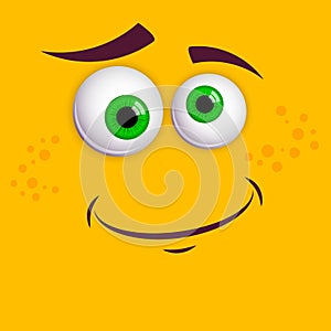 Cartoon faces. Expressive eyes and mouth, smiling, crying and surprised character face expressions. Caricature comic emotions or e