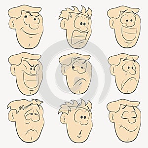 Cartoon faces for humor or comics design