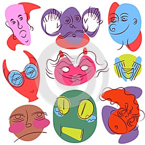 Cartoon faces pack with different emotions