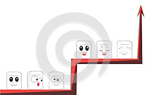 Cartoon faces sit on different red branches of the same graphic