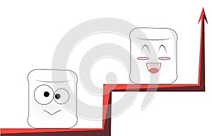 Cartoon faces sit on different red branches of the same graphic