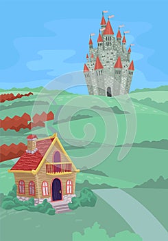 Cartoon fairy castle for children. Vector illustration
