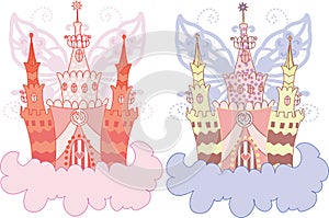 Cartoon fairy castle on a cloud