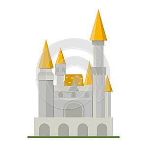 Cartoon fairy tale castle tower icon cute architecture fantasy house fairytale medieval and princess stronghold design