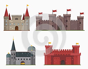 Cartoon fairy tale castle tower icon cute architecture fantasy house fairytale medieval and princess stronghold design
