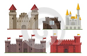 Cartoon fairy tale castle tower icon cute architecture fantasy house fairytale medieval and princess stronghold design