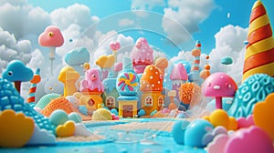 Cartoon fairy tale landscape. Candy land illustration for game design, for youtube kid\'s channel