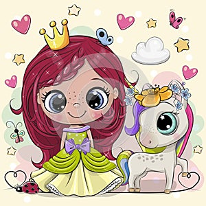 Cartoon fairy tale Princess and Unicorn