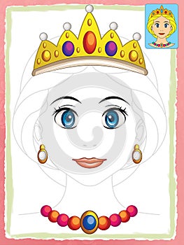 Cartoon fairy tale scene with - beautiful manga girl face - exercise for children