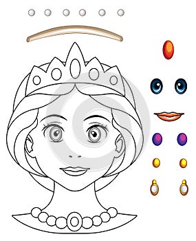 Cartoon fairy tale scene with - beautiful manga girl face - exercise for children