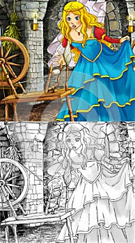 Cartoon fairy tale scene - coloring page