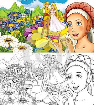 Cartoon fairy tale scene - coloring page - illustration for the children