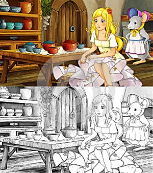 Cartoon fairy tale scene - coloring page - illustration for the children