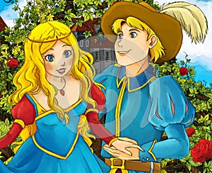 Cartoon fairy tale scene - prince proposing