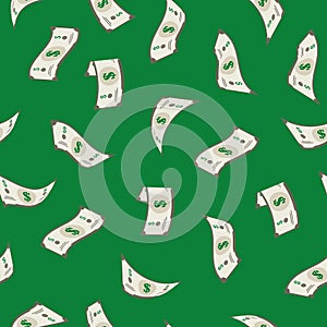 Cartoon Falling Dollars Money Concept Seamless Pattern Background. Vector