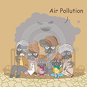 Cartoon family with air pollution