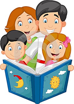 Cartoon family read a bedtime story