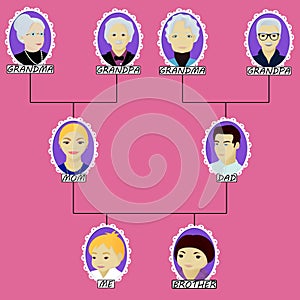 Cartoon family tree of the boy with little brother