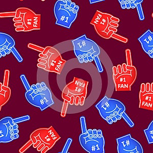 Cartoon Fan Foam Color Gloves Seamless Pattern Background. Vector