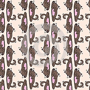 Cartoon fanny little cats  colored seamless pattern