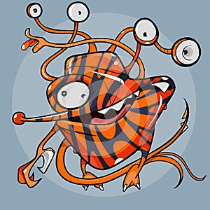 Cartoon fantastic creature of tiger color with many eyes