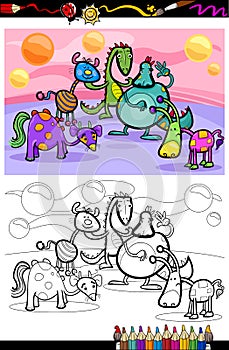 Cartoon fantasy group coloring page