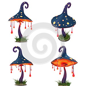 Cartoon Fantasy Magic Glowing Mushroom On White Isolated Background. 3d illustration