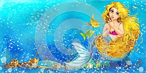 Cartoon fantasy scene of natural underwater kingdom - beautiful manga girl