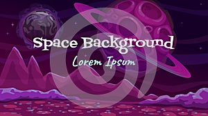 Cartoon fantasy space background. Alien planet landscape.