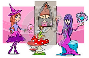 Cartoon fantasy woman characters group