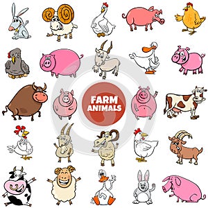 Cartoon farm animal characters large set