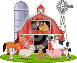 Cartoon farm animals in the barnyard