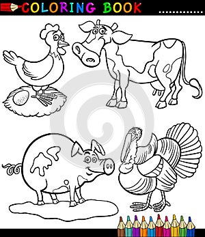 Cartoon Farm Animals for Coloring Book