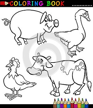 Cartoon Farm Animals for Coloring Book