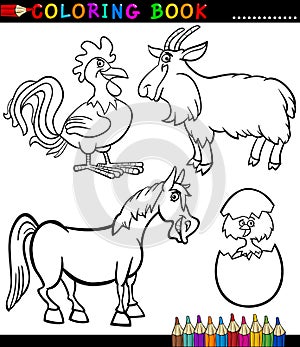 Cartoon Farm Animals for Coloring Book