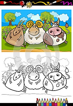 Cartoon farm animals coloring page