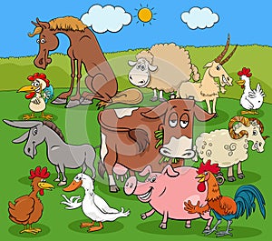 Cartoon farm animals comic characters group