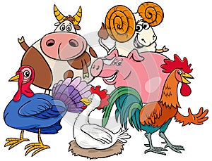 Cartoon farm animals comic characters group