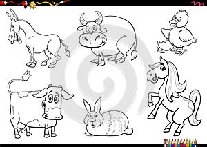 cartoon farm animals comic characters set coloring page