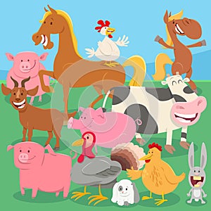 Cartoon farm animals in the countryside