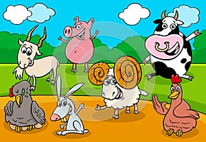 Cartoon farm animals funny characters group