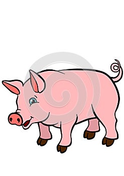 Cartoon farm animals for kids. Little cute pig.
