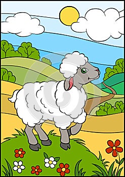 Cartoon farm animals for kids. Little cute sheep.