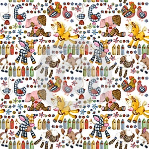 Cartoon farm animals seamless pattern.