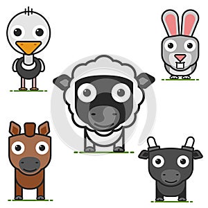 Cartoon farm animals series in flat style